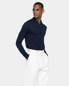 Blue Long Sleeved Shirt Knitwear in Organic Cotton Mulberry Silk | Filatori