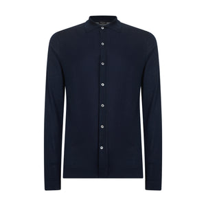 Blue Long Sleeved Shirt Knitwear in Organic Cotton Mulberry Silk | Filatori