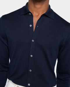 Blue Long Sleeved Shirt Knitwear in Organic Cotton Mulberry Silk | Filatori