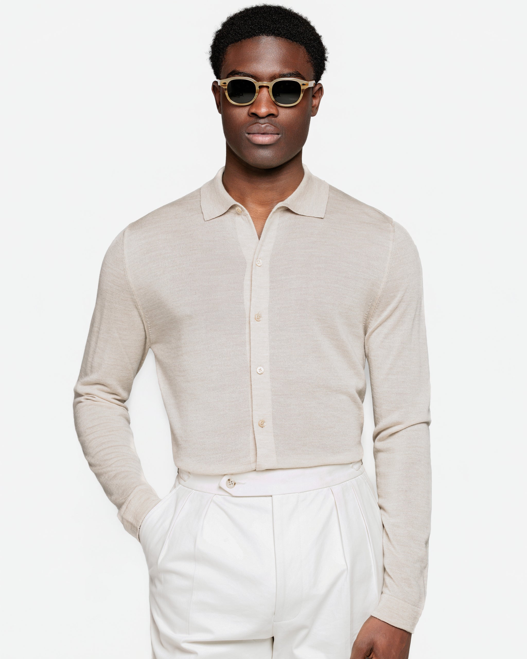 Camicia manica lunga tinta unita Beige Lana Seta | Filatori