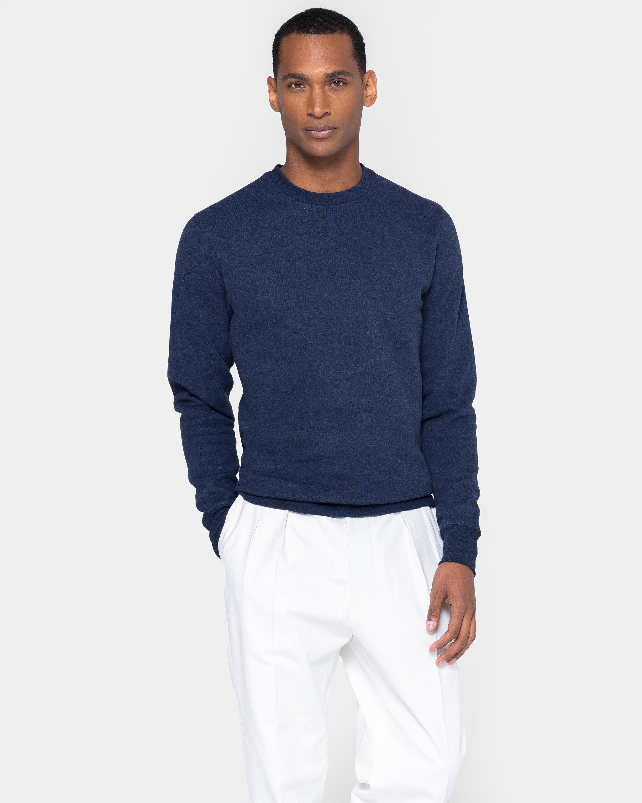 Felpa girocollo Blu Melange Cotone Cashmere | Filatori