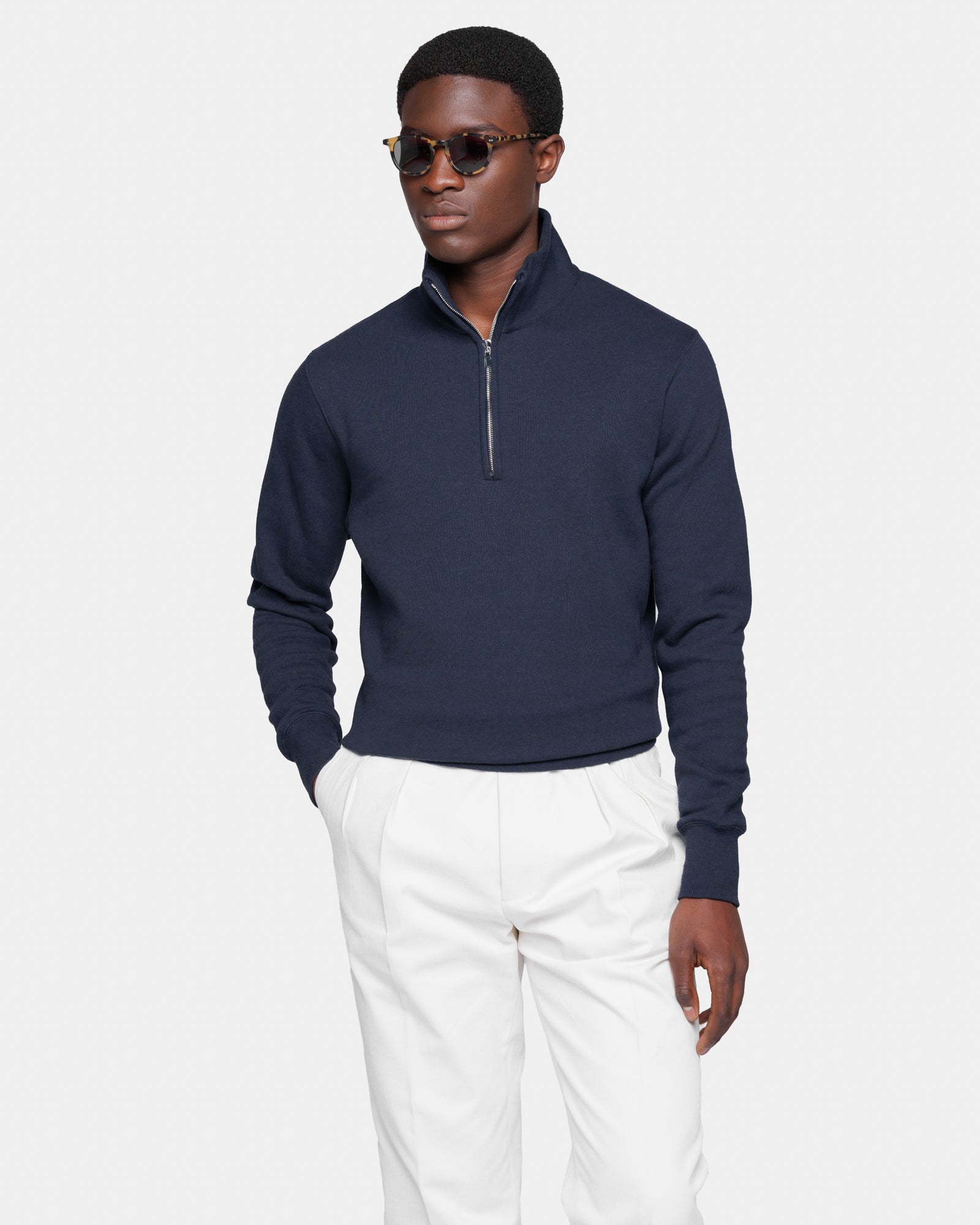 Felpa Mezza Zip Blu Cotone Cashmere | Filatori