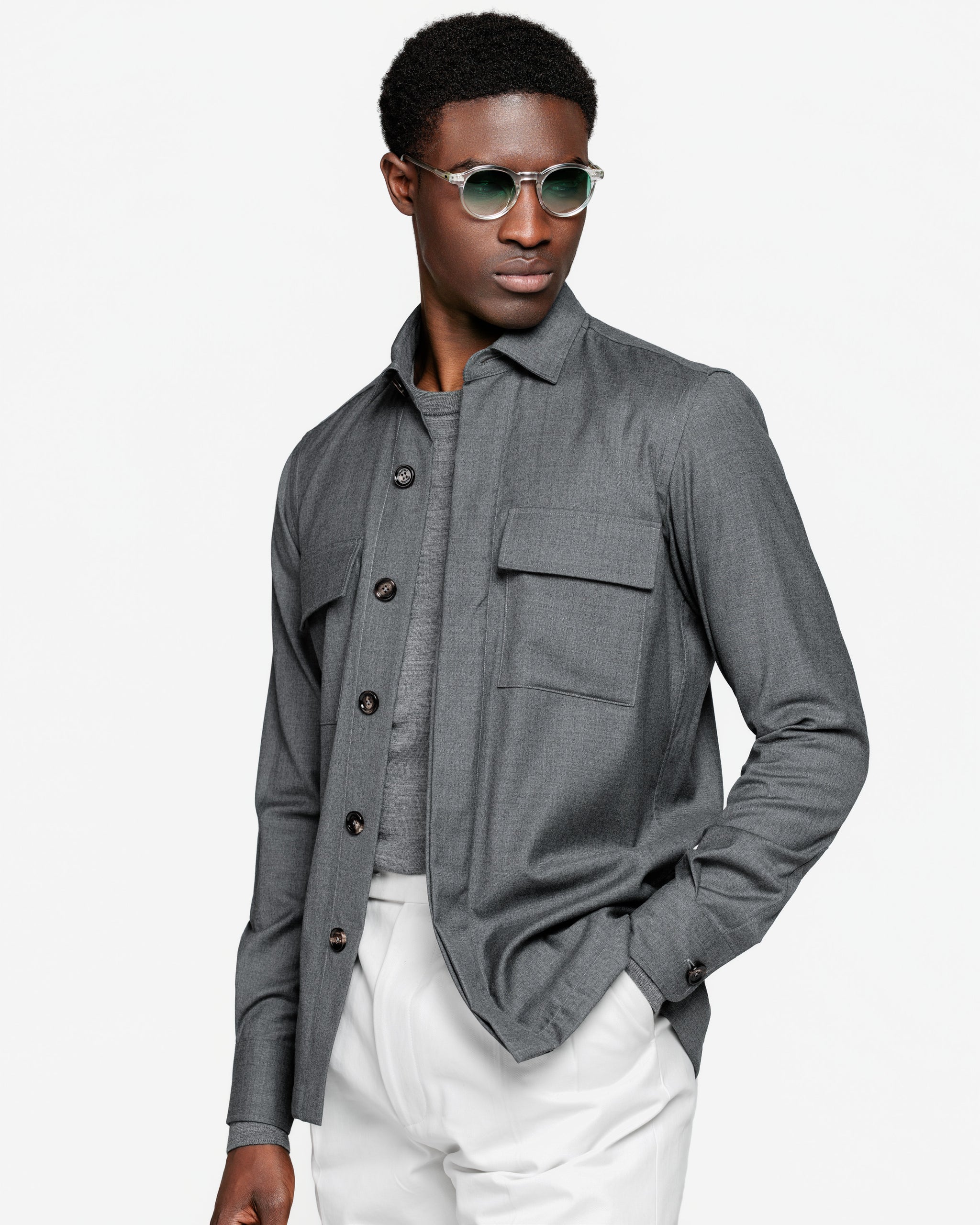 Overshirt in Grey Saxon Super 150's Summer Wool | Filatori
