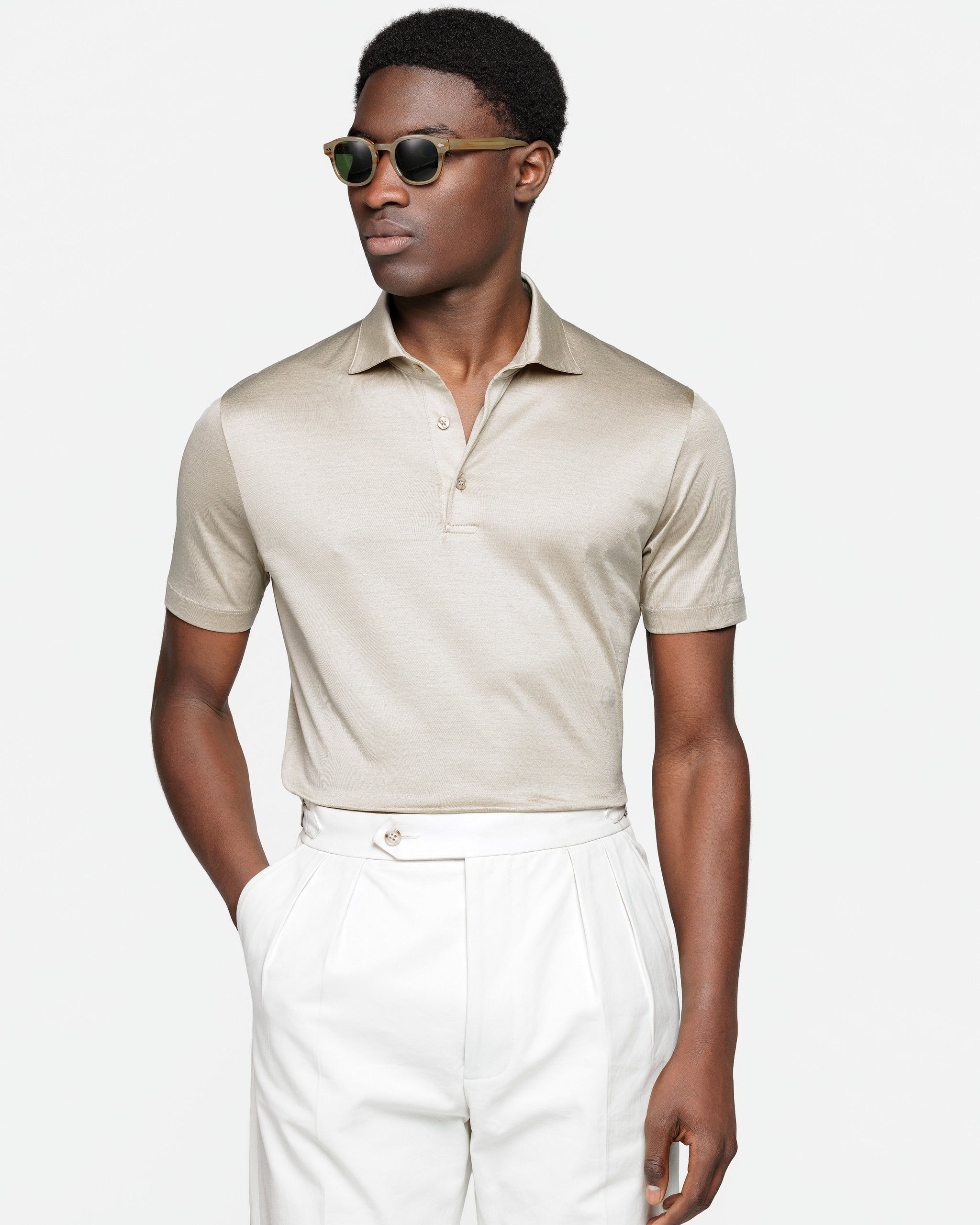 Polo Classica 3 bottoni manica corta tinta unita Sabbia 100% Cotone egiziano | Filatori
