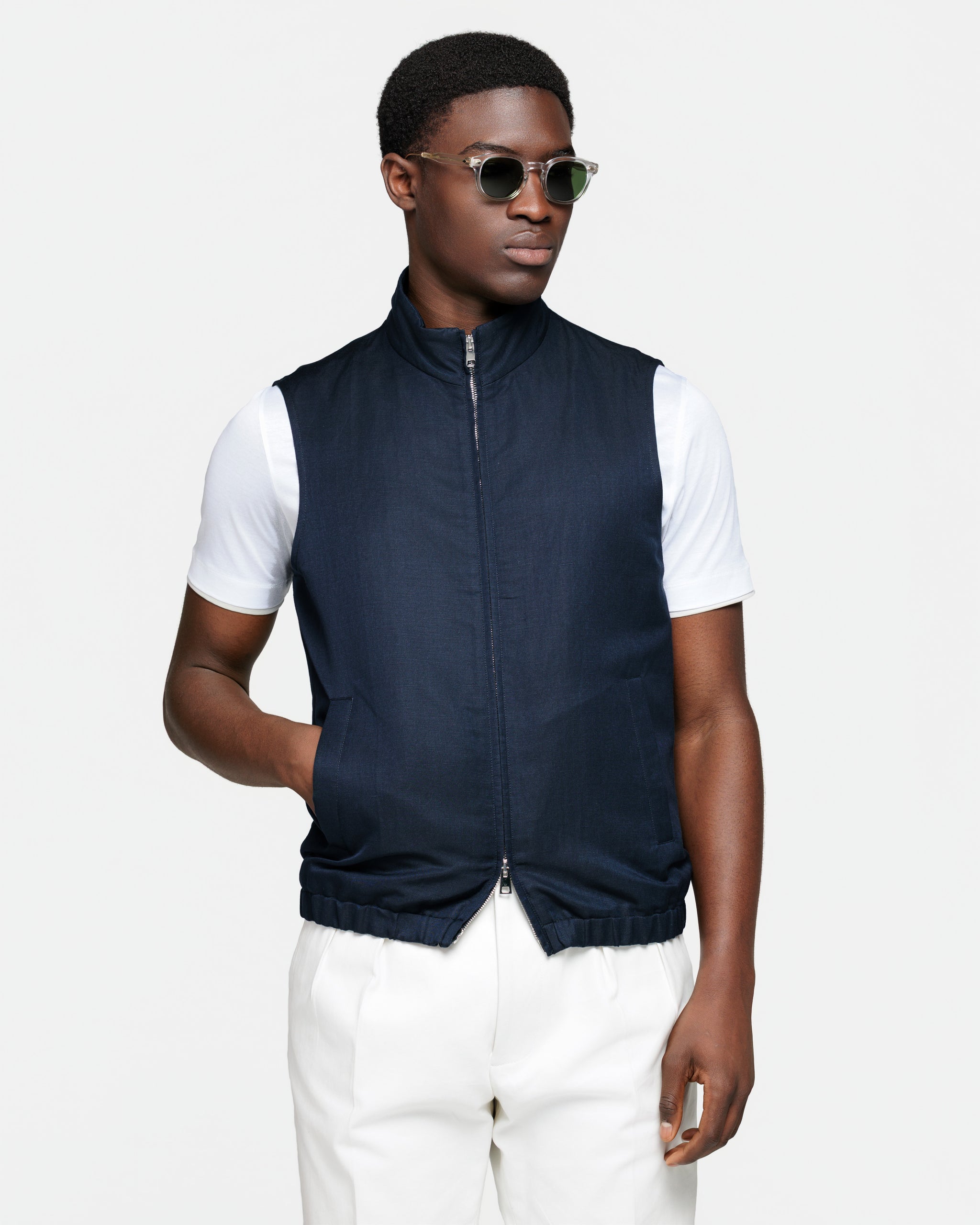 Zip Vest in Blue Linen Silk | Filatori