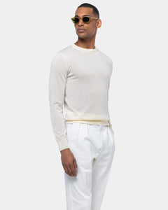 Pearl White Long Sleeved Crewneck Knitwear in Cashmere Mulberry Silk | Filatori