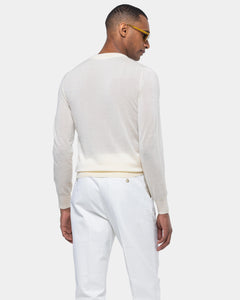 Pearl White Long Sleeved Crewneck Knitwear in Cashmere Mulberry Silk | Filatori