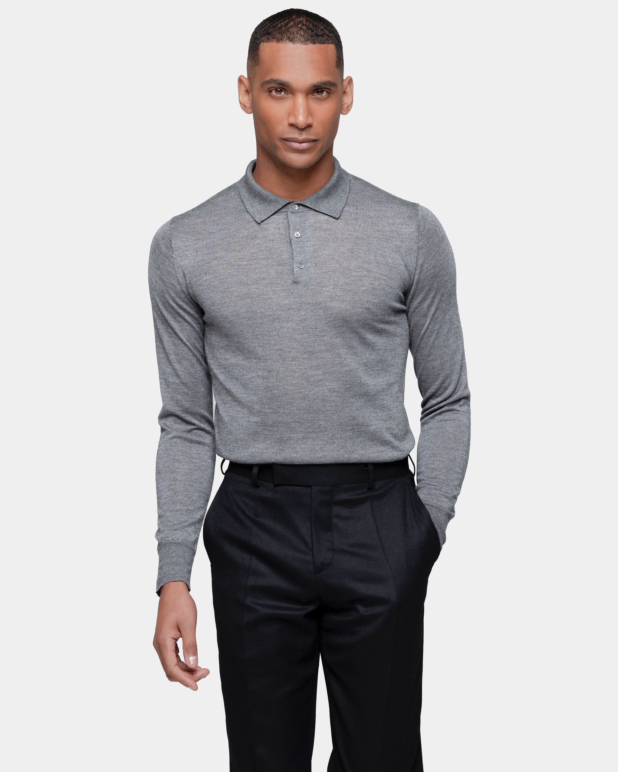 Grey Long Sleeved Polo Knitwear in Cashmere Mulberry Silk | Filatori