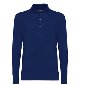 Blue Long Sleeved Polo Knitwear in Organic Cotton Mulberry Silk | Filatori