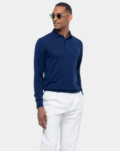 Blue Long Sleeved Polo Knitwear in Organic Cotton Mulberry Silk | Filatori