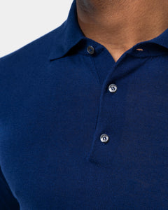 Maglia manica lunga Polo tinta unita Blu Cotone biologico e Seta Mulberry | Filatori