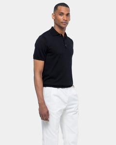 Black Short Sleeve Polo Knitwear in Organic Cotton Mulberry Silk | Filatori