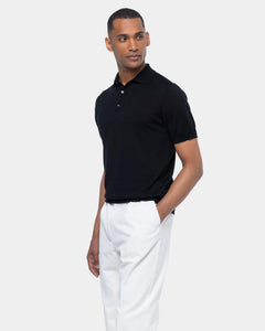 Black Short Sleeve Polo Knitwear in Organic Cotton Mulberry Silk | Filatori