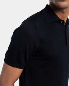 Maglia mezza manica Polo tinta unita Nero Cotone biologico e Seta Mulberry | Filatori