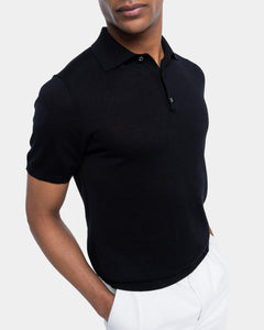 Black Short Sleeve Polo Knitwear in Organic Cotton Mulberry Silk | Filatori