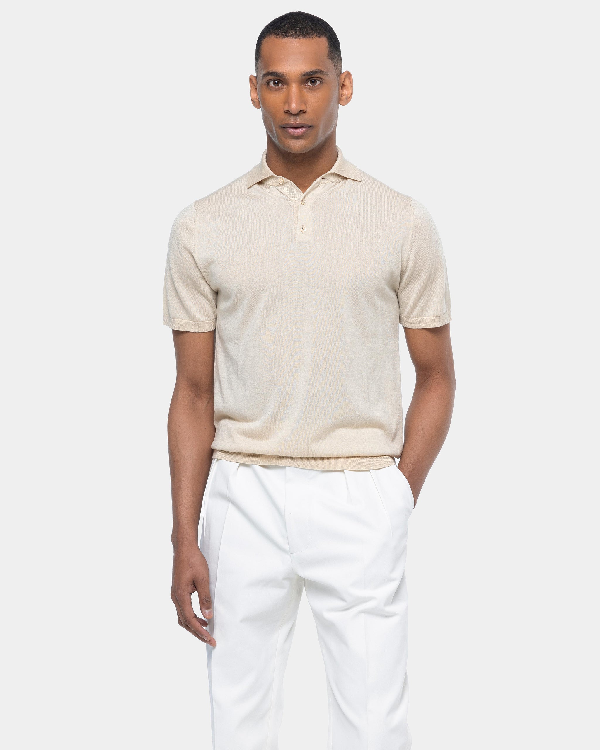 Sand Short Sleeve Polo Knitwear in Organic Cotton Mulberry Silk | Filatori