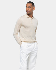 Sand Long Sleeved Polo Knitwear in Organic Cotton Mulberry Silk | Filatori