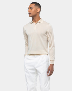 Sand Long Sleeved Polo Knitwear in Organic Cotton Mulberry Silk | Filatori