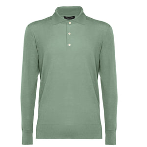 Military green Long Sleeved Polo Knitwear in Organic Cotton Mulberry Silk | Filatori