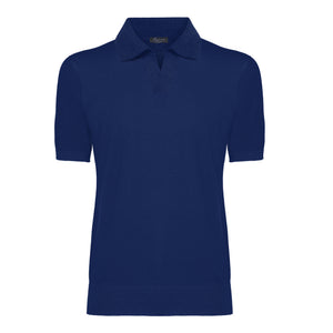 Blue Short Sleeve Buttonless Polo Knitwear in Organic Cotton Mulberry Silk | Filatori