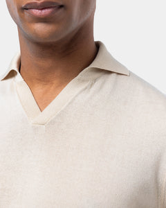 Sand Short Sleeve Buttonless Polo Knitwear in Organic Cotton Mulberry Silk | Filatori