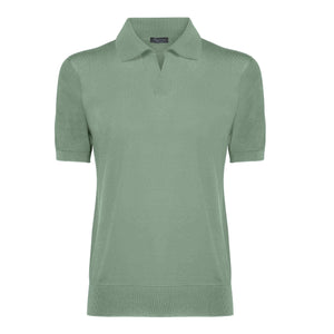 Military green Short Sleeve Buttonless Polo Knitwear in Organic Cotton Mulberry Silk | Filatori