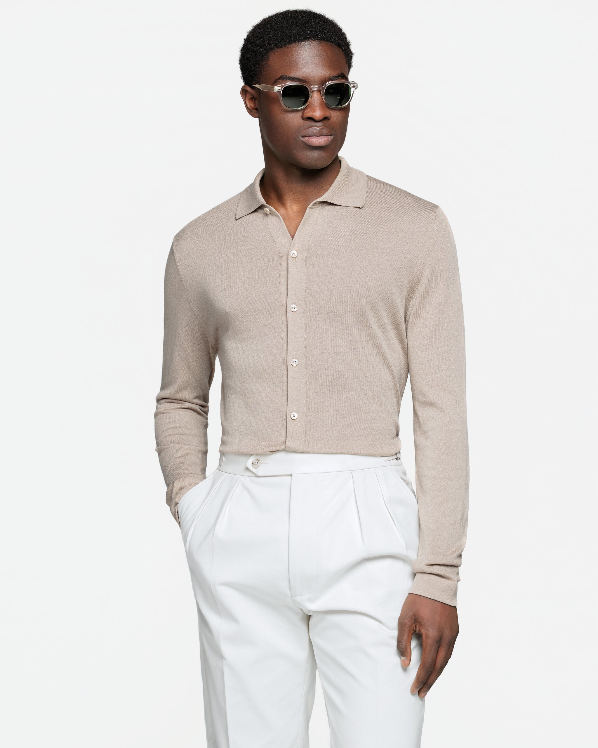 Camicia manica lunga tinta unita mandorla Cotone biologico e Seta Mulberry | Filatori
