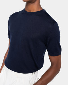 Maglia mezza manica Girocollo tinta unita blu Cotone biologico e Seta Mulberry | Filatori