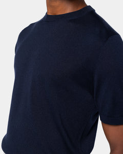 Maglia mezza manica Girocollo tinta unita blu Cotone biologico e Seta Mulberry | Filatori