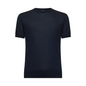 Maglia mezza manica Girocollo tinta unita blu Cotone biologico e Seta Mulberry | Filatori