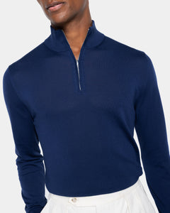 Maglia Lupetto con Zip tinta unita blu marino Cotone biologico e Seta Mulberry | Filatori