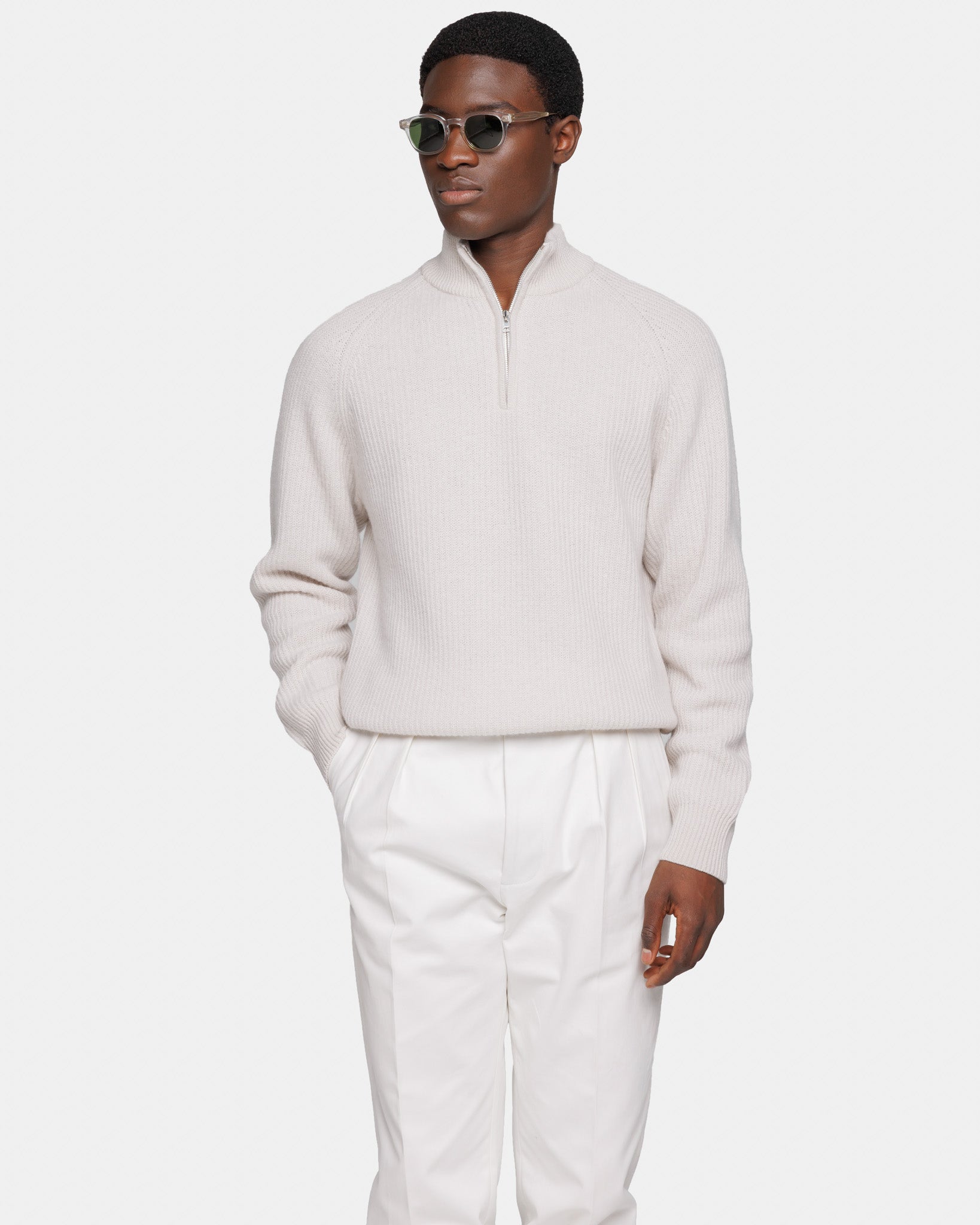 Maglia manica lunga Lupetto con Zip Meringa Lana Ultra-Soft Super 100's| Filatori