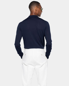 Blue Long Sleeved Polo Knitwear in Organic Cotton Mulberry Silk | Filatori