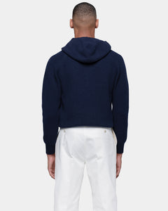 Blue Long Sleeve Hoodie in Super 100's Carded Wool | Filatori