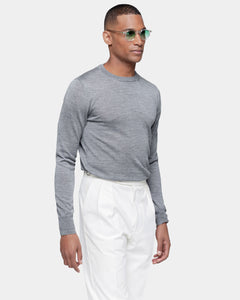 Grey Long Sleeved Crewneck Knitwear in Extrafine Merino Wool and Silk | Filatori