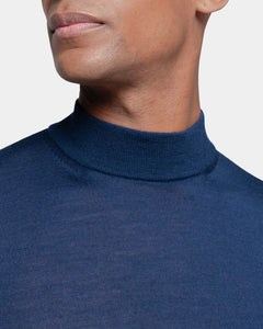 Blue Long Sleeved Highneck Knitwear in Extrafine Merino Wool and Silk | Filatori