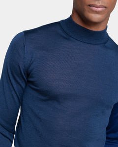 Blue Long Sleeved Highneck Knitwear in Extrafine Merino Wool and Silk | Filatori