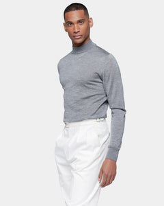 Grey Long Sleeved Highneck Knitwear in Extrafine Merino Wool and Silk | Filatori