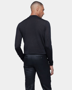 Black Long Sleeved Highneck Knitwear in Extrafine Merino Wool and Silk | Filatori