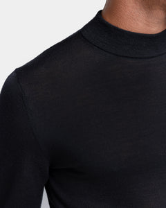 Black Long Sleeved Highneck Knitwear in Extrafine Merino Wool and Silk | Filatori