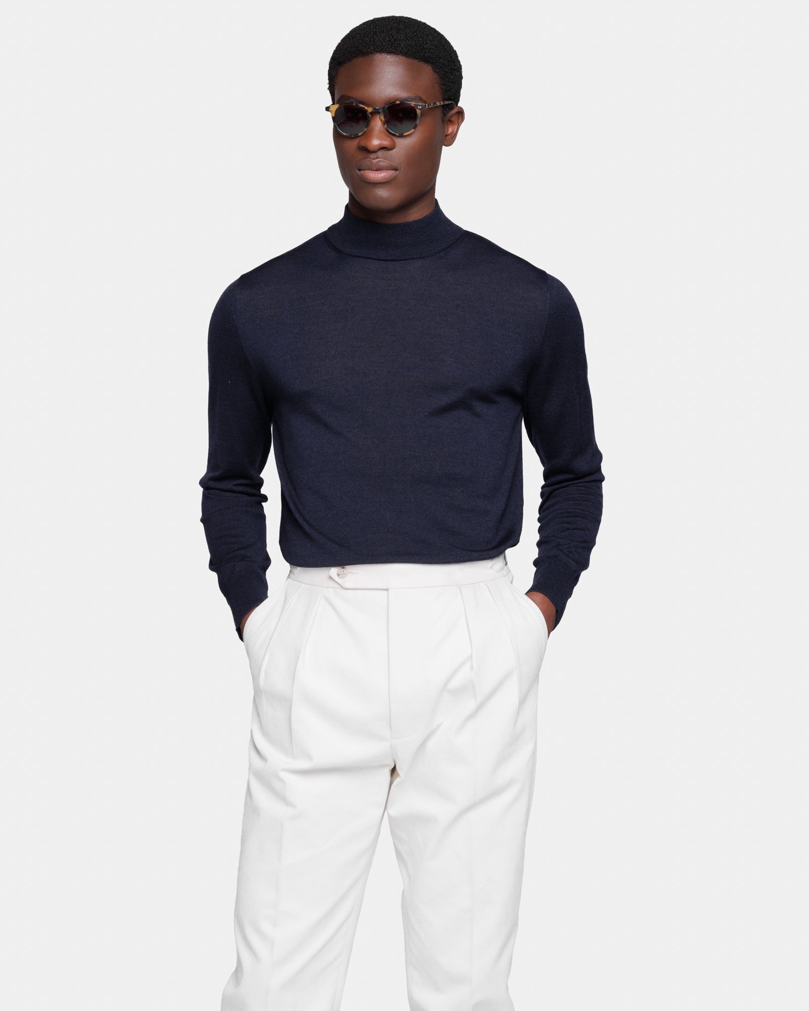 Maglia manica lunga Lupetto tinta unita Blu Navy Lana Seta | Filatori