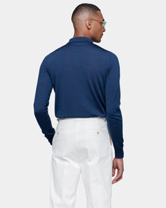 Blue Long Sleeved Polo Knitwear in Extrafine Merino Wool and Silk | Filatori