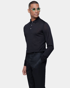 Black Long Sleeved Polo Knitwear in Extrafine Merino Wool and Silk | Filatori