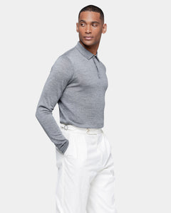 Grey Long Sleeved Polo Knitwear in Extrafine Merino Wool and Silk | Filatori