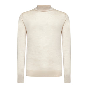 Beige Long Sleeved Highneck Knitwear in Extrafine Merino Wool and Silk | Filatori