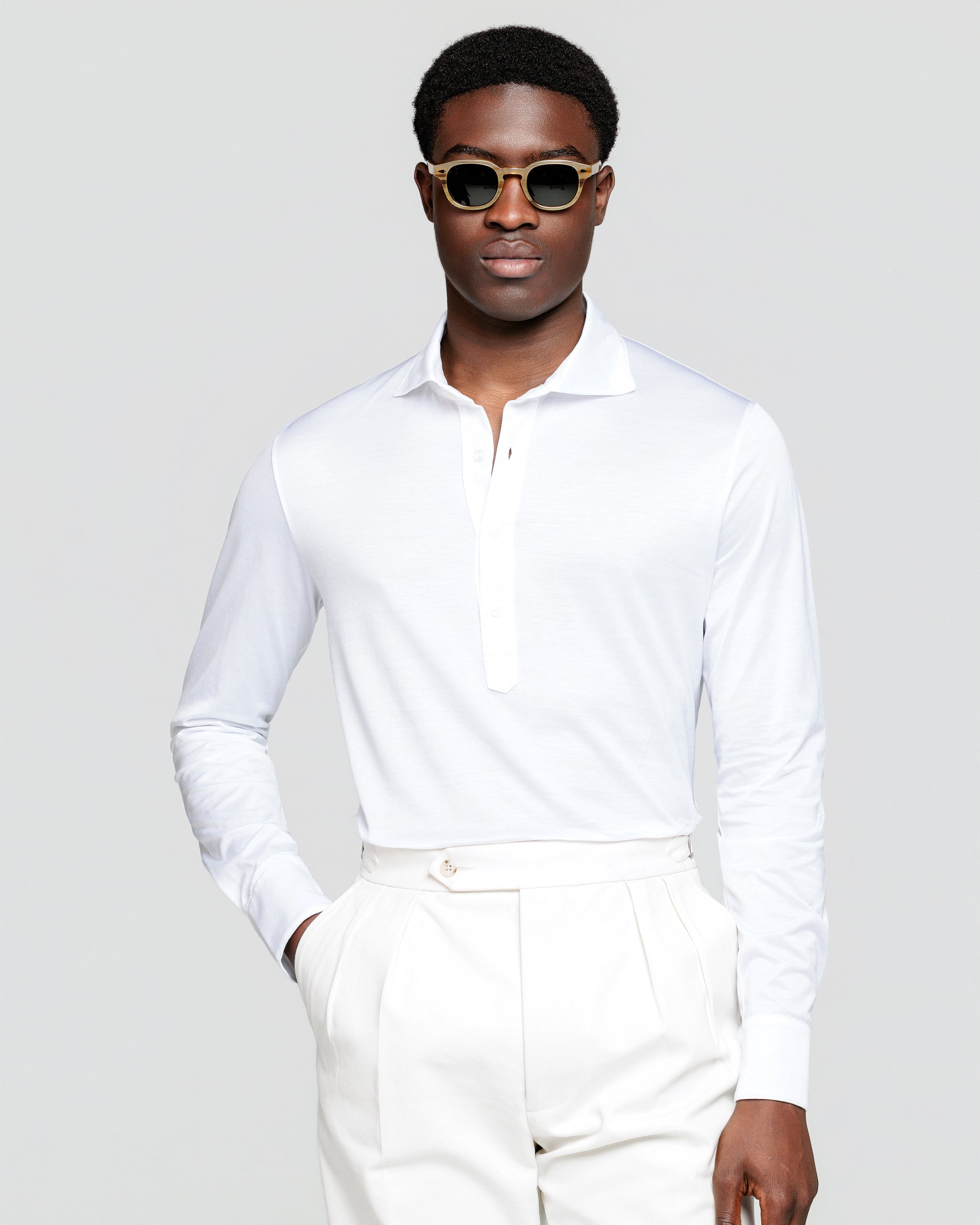 Polo Camicia manica lunga tinta unita Bianca 100% Micro Piqué di Cotone 120/2 | Filatori