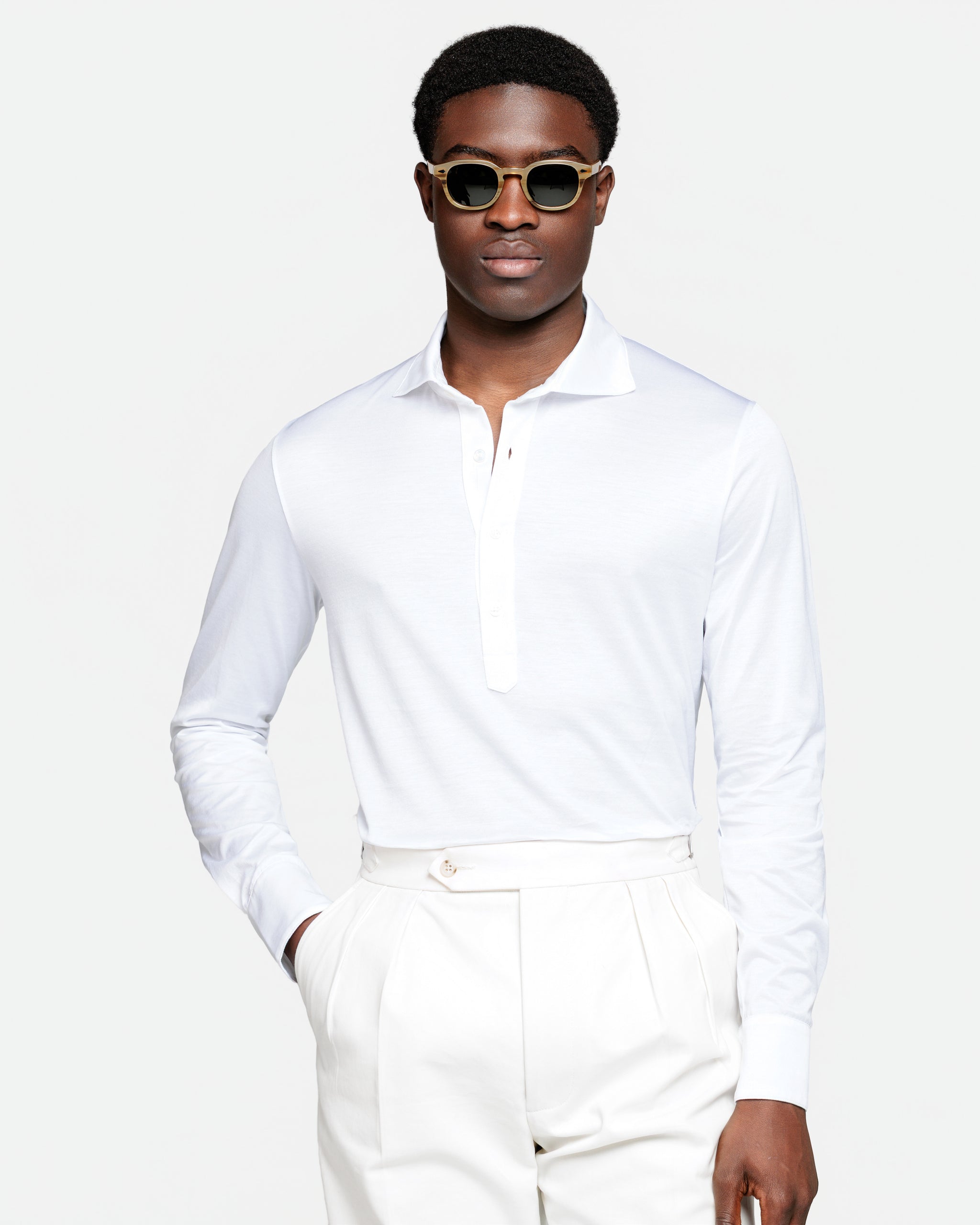 White Long Sleeve Polo Shirt 100% Cotton Micro Piqué 120/2 | Filatori
