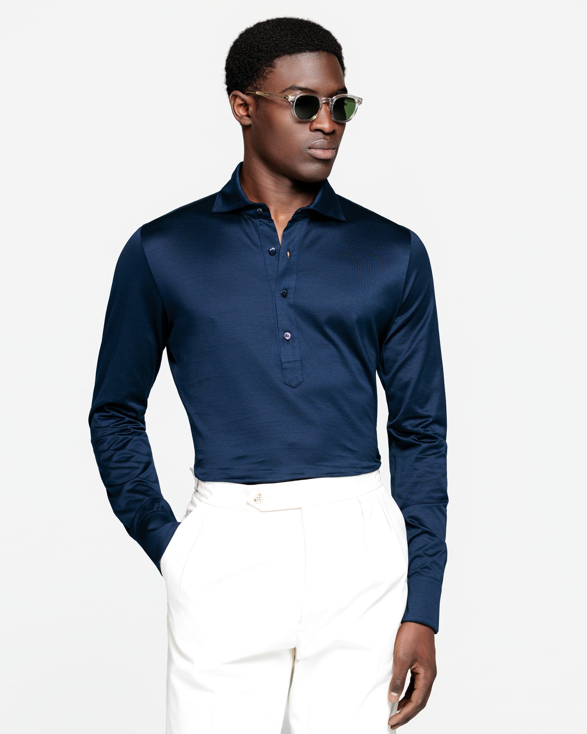 Blue Long Sleeve Polo Shirt 100% Cotton Micro Piqué 120/2 | Filatori