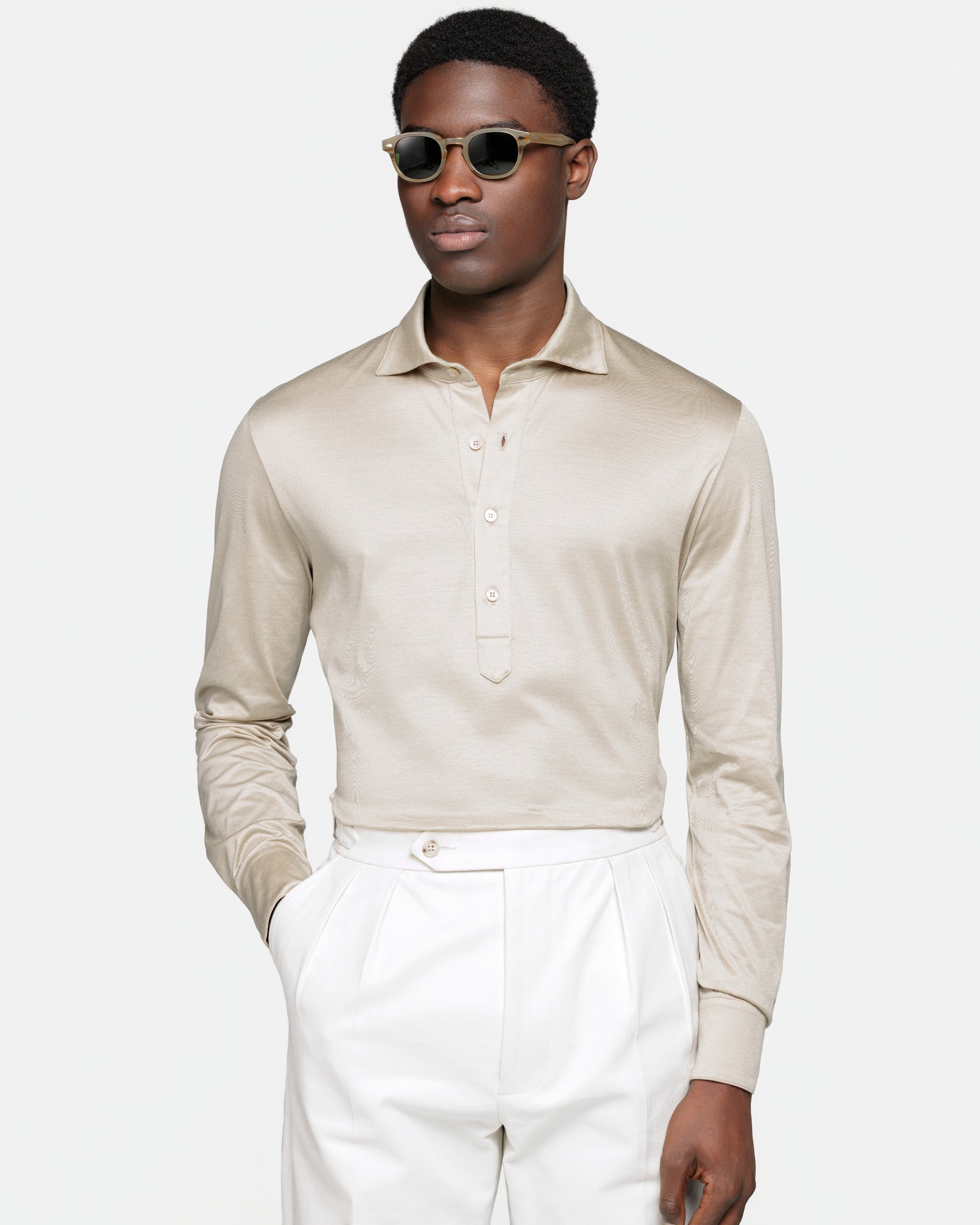 Polo Camicia manica lunga tinta unita Sabbia 100% Cotone egiziano | Filatori