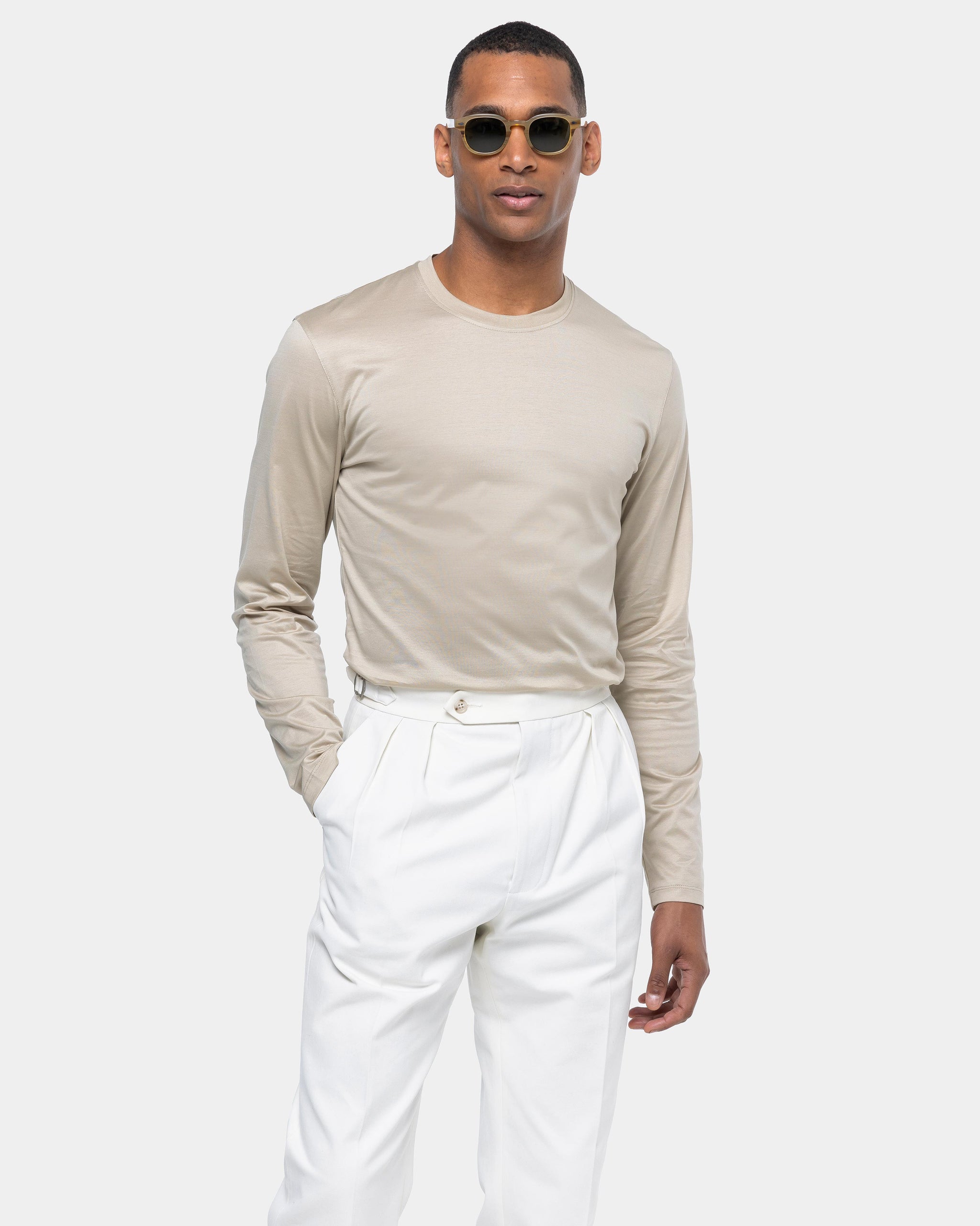 Sand Long Sleeved T-Shirt 100% Egyptian Cotton | Filatori 